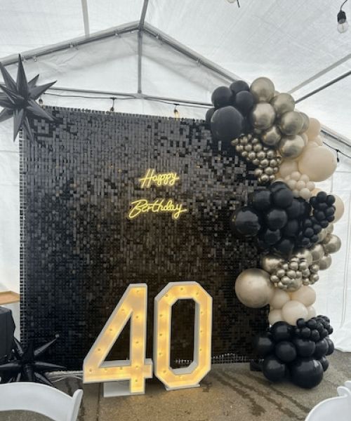 Shimmer Wall Black With Balloons 40th Birthday Party Thumbnail