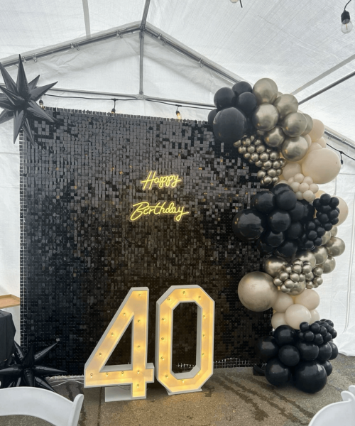 Black shimmer wall 40th party