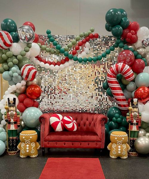 Christmas Themed Holiday Decor Setup with Timeless Party Rentals