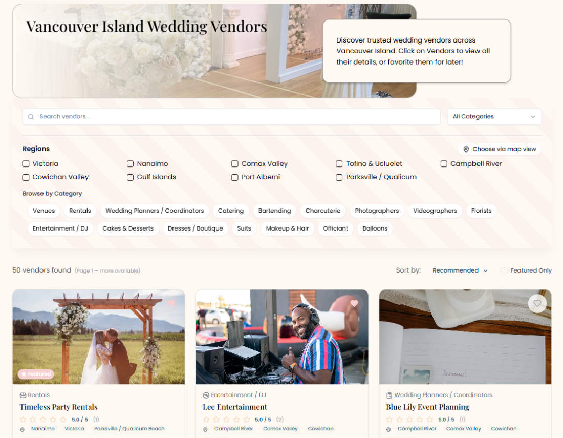 WeddingHelp Vendors List Page Showcase